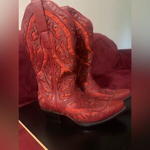 J.B. Dillon Red Leather Cowgirl Boots Size 8